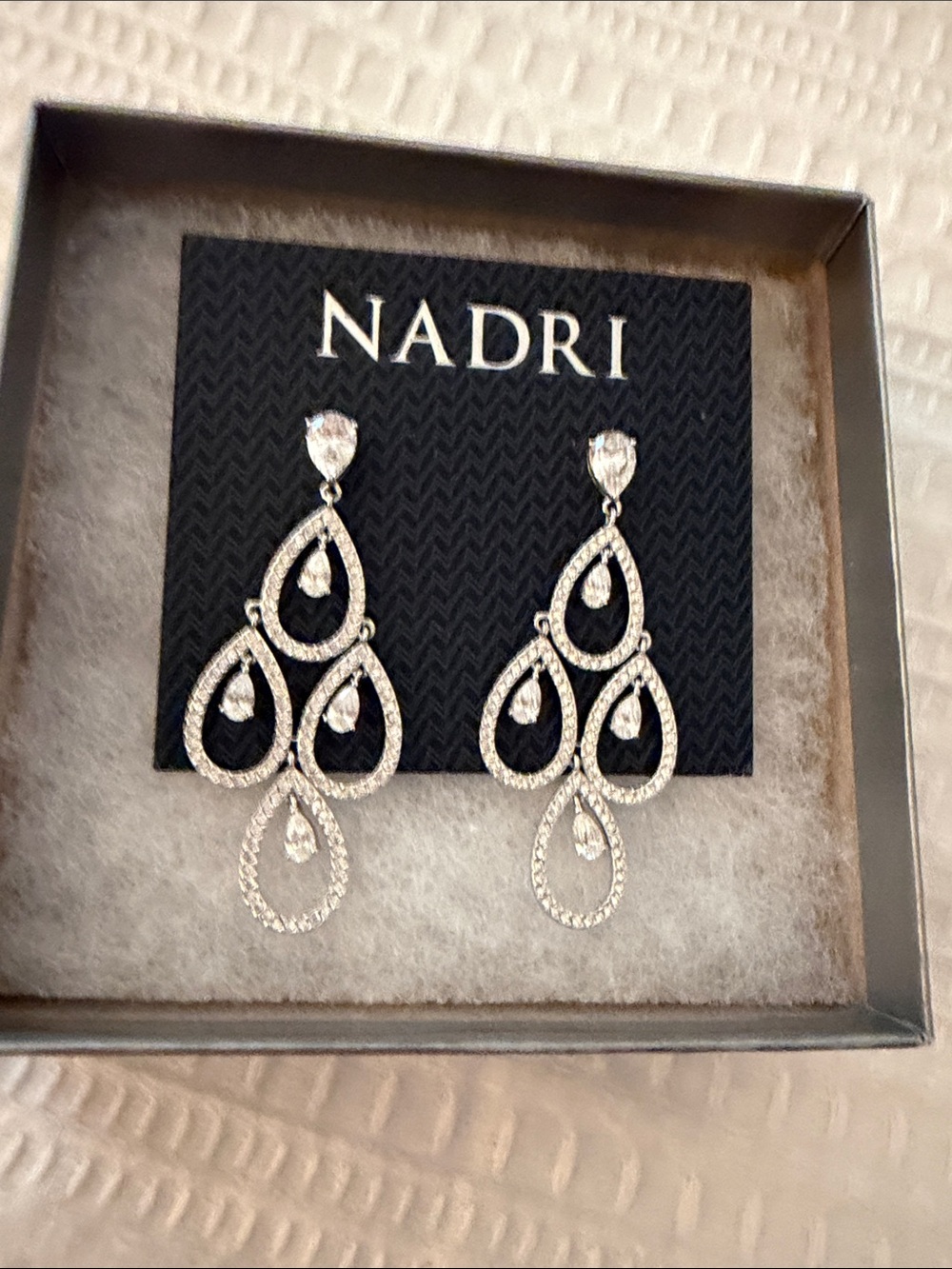 Nadri Silver Crystal Teardrop Chandelier Earrings